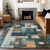 8' X 10' Teal Blue Gray And Gold Geometric Washable Indoor Outdoor Area Rug