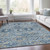 9' X 12' Denim Blue And Gold Floral Medallion Washable Indoor Outdoor Area Rug
