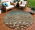 8' Brown And Teal Blue Round Floral Washable Indoor Outdoor Area Rug