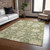 9' X 12' Artichoke Green Ivory And Tan Floral Washable Indoor Outdoor Area Rug