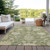 9' X 12' Artichoke Green Ivory And Tan Floral Washable Indoor Outdoor Area Rug