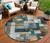 8' Teal Blue Gray And Gold Round Geometric Washable Indoor Outdoor Area Rug