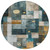 8' Teal Blue Gray And Gold Round Geometric Washable Indoor Outdoor Area Rug