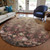 8' Taupe Brown And Pink Round Floral Washable Indoor Outdoor Area Rug