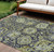 10' X 14' Fern Green And Blue Damask Washable Indoor Outdoor Area Rug