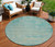 8' Teal Blue And Wheat Round Abstract Washable Indoor Outdoor Area Rug