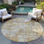 8' Gold Brown And Beige Round Abstract Washable Indoor Outdoor Area Rug