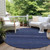8' Round Navy Blue Round Striped Washable Non Skid Indoor Outdoor Area Rug