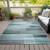 9' X 12' Teal Blue And Ivory Striped Washable Indoor Outdoor Area Rug - Teal Blue, Ivory