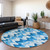 8' Sky Blue Denim Blue And Ivory Round Abstract Washable Indoor Outdoor Area Rug - 608219250171