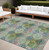 10' X 14' Blue and Green Floral Medallion Washable Non Skid Indoor Outdoor Area Rug