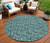 8' Teal Blue Aqua And Ivory Round Floral Washable Indoor Outdoor Area Rug - Teal Blue, Aqua, Ivory