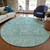 8' Teal Blue Aqua And Gray Round Floral Washable Indoor Outdoor Area Rug