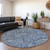 8' Navy Blue And Ivory Round Floral Washable Indoor Outdoor Area Rug - Navy Blue, Ivory