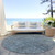8' Teal Blue And Gray Round Southwestern Washable Indoor Outdoor Area Rug