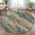 8' Teal Blue And Beige Round Abstract Washable Indoor Outdoor Area Rug - Teal Blue, Beige