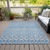 10' X 14' Sky Blue And Denim Blue Quatrefoil Washable Indoor Outdoor Area Rug