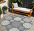8' Charcoal And Ivory Round Geometric Washable Indoor Outdoor Area Rug