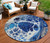 8' Navy Blue And Gray Round Nautical Washable Indoor Outdoor Area Rug