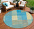 8' Teal Blue Orange And Sky Blue Round Striped Washable Indoor Outdoor Area Rug