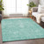 8' X 10' Aqua And Ivory Damask Washable Indoor Outdoor Area Rug