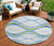 8' Sky Blue And Beige Round Abstract Washable Indoor Outdoor Area Rug