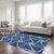 8' X 10' Blue And Ivory Geometric Washable Indoor Outdoor Area Rug Contemporary Style - Blue, Ivory Color