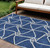 8' X 10' Blue And Ivory Geometric Washable Indoor Outdoor Area Rug Contemporary Style - Blue, Ivory Color