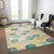 10' X 14' Teal Blue Yellow And Peach Geometric Washable Indoor Outdoor Area Rug