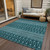 10' X 14' Teal Blue Aqua And Ivory Tribal Washable Indoor Outdoor Area Rug