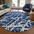 8' Blue And White Round Abstract Washable Indoor Outdoor Area Rug