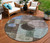 8' Brown Blue And Green Round Geometric Washable Indoor Outdoor Area Rug
