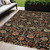 8' X 10' Black Brown And Red Floral Washable Indoor Outdoor Area Rug