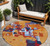 8' Copper Gray And Burgundy Round Abstract Washable Indoor Outdoor Area Rug