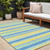 10' X 14' Blue Yellow and Green Striped Washable Non Skid Indoor Outdoor Area Rug