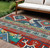 8' X 10' Red Pink And Teal Blue Aztec Washable Indoor Outdoor Area Rug