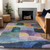 9' X 12' Blue Purple And Green Abstract Washable Indoor Outdoor Area Rug