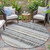 8' Black And Silver Round Striped Washable Indoor Outdoor Area Rug