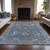 9' X 12' Blue And Beige Floral Washable Indoor Outdoor Area Rug