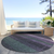 8' Purple And Olive Green Round Striped Washable Indoor Outdoor Area Rug