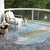 8' Sky Blue And Teal Blue Round Abstract Washable Indoor Outdoor Area Rug