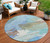 8' Sky Blue And Teal Blue Round Abstract Washable Indoor Outdoor Area Rug