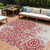 10' X 14' Red And Ivory Medallion Washable Indoor Outdoor Area Rug