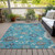 10' X 14' Teal Blue Silver And Gray Floral Washable Indoor Outdoor Area Rug