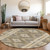 8' Beige Round Geometric Washable Indoor Outdoor Area Rug - Beige