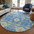 8' Blue Green And Orange Round Oriental Washable Indoor Outdoor Area Rug