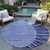 8' Navy Blue And Sky Blue Round Abstract Washable Indoor Outdoor Area Rug - 608219315276