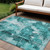 10' X 14' Teal Floral Washable Non Skid Indoor Outdoor Area Rug - Teal Blue