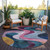 8' Green Pink And Teal Blue Round Abstract Washable Indoor Outdoor Area Rug