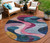 8' Green Pink And Teal Blue Round Abstract Washable Indoor Outdoor Area Rug